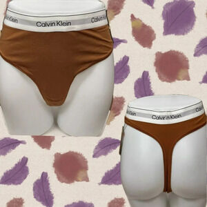 Calvin Klein +3X Caramel Brown Cotton Naturals Logo Waistband Thong Panties
